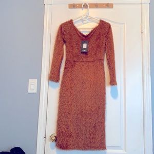 fashion Nova cuddling season fuzzy sweater mini dress colour cognac size XL! Xo